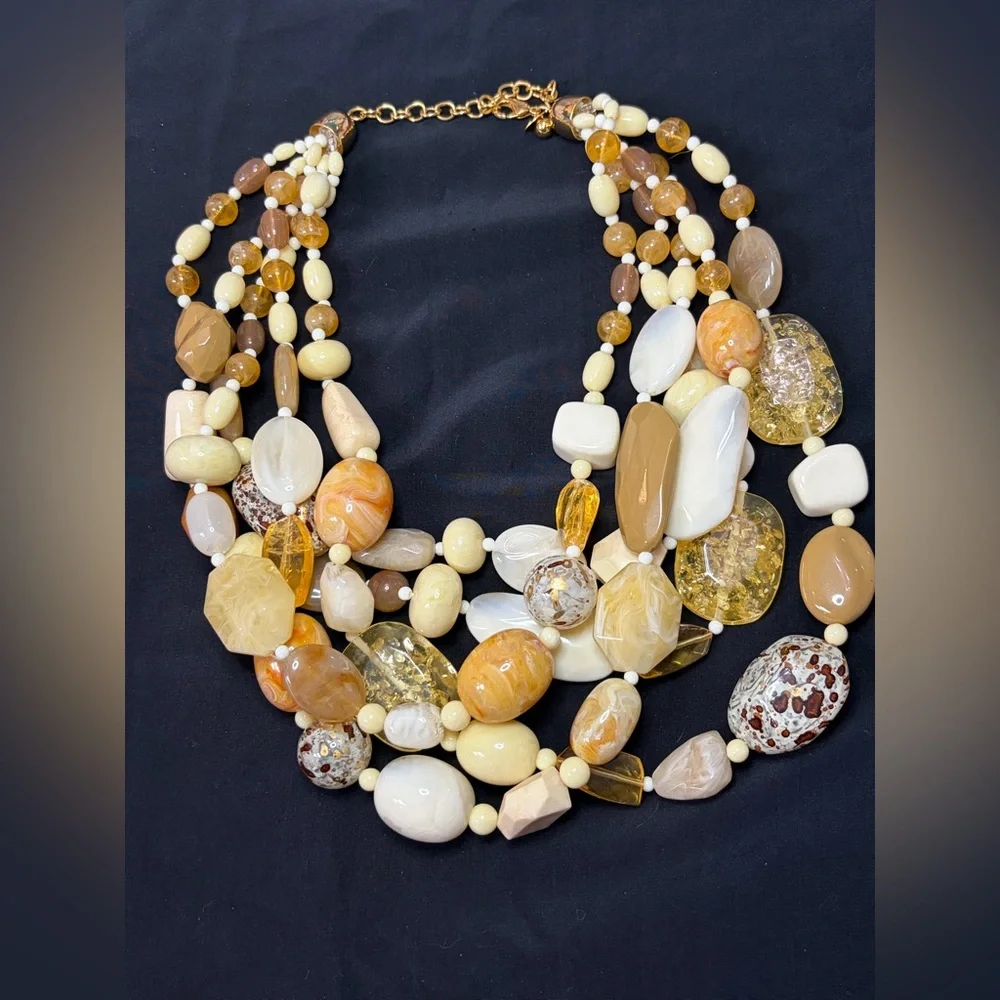 Joan Rivers Large Chunky Lucite Necklace 5 Strand Gold Tone Hardware Beaded Vtg